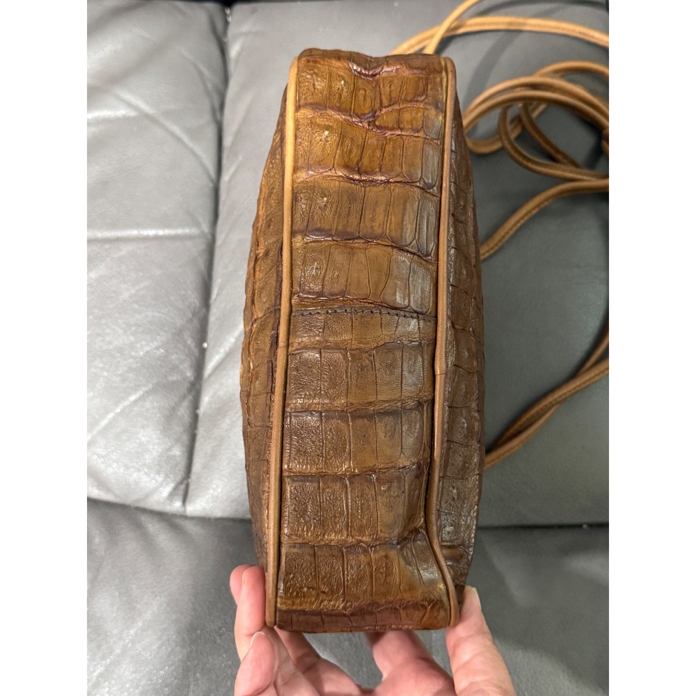 Chloe Paris Brown Crocodile Embossed Leather Crossbody Bag Made in Italy Vintage - Picture 5 of 7